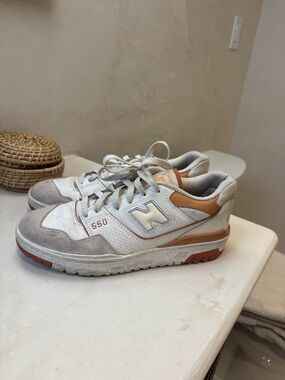 New Balance 550 White,  Orange Tan & Gray Sneakers